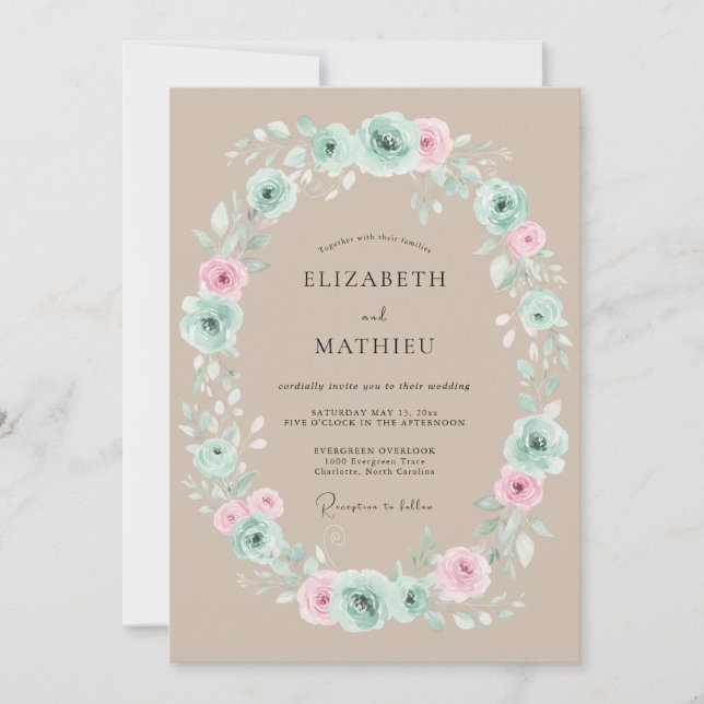 Invitación Boda Rústica Beige Delicada (Anverso)