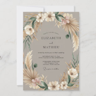 Invitación Boda rústica bohemia de color taupe