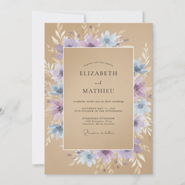 Invitación Boda rústica bohemia de lavanda bronceada (Anverso)