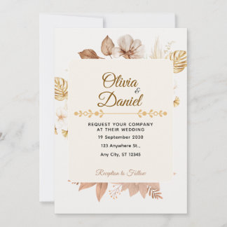 Invitación Boda Rústica Bohemiana Floral Seca Crema