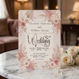 Invitación Boda Rústica Bohemiana Rosa Polvo Rosa Desvaído