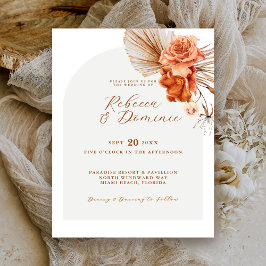 Invitación Boda rústica bohemio con flores de naranja quemada
