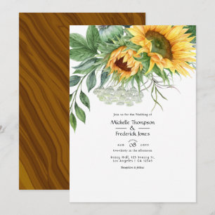 Invitación Boda rústica bohemio de girasoles al acuarela