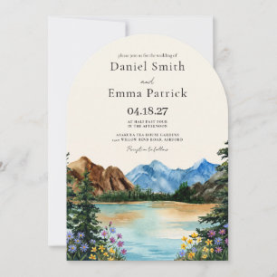 Invitación Boda rústica boho arqueada junto al lago en la mon