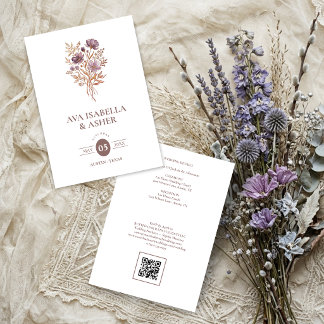 Invitación Boda Rústica Boho Botánica Posy Malva TLW26
