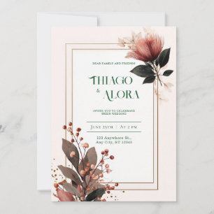 Invitación Boda Rústica Boho con Borlas y Flores de Otoño y B