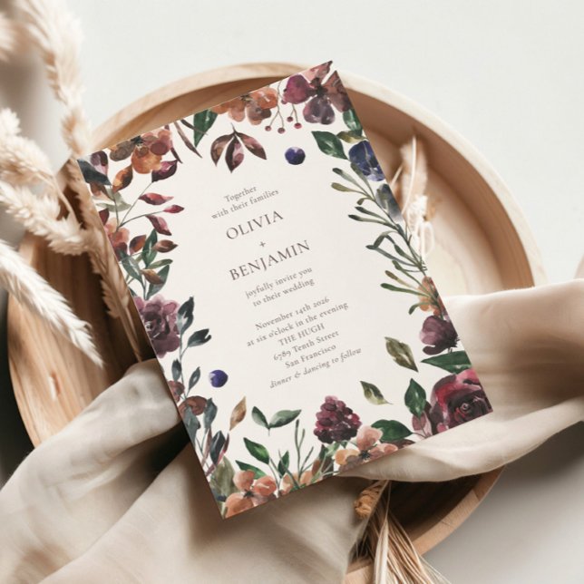 Invitación Boda Rústica Boho con Estilo Botánico y Borde Burg (Subido por el creador)