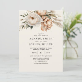 Invitación Boda Rústica Boho con Florales Secos y Hierba de P