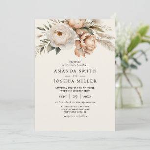 Invitación Boda Rústica Boho con Florales Secos y Hierba de P