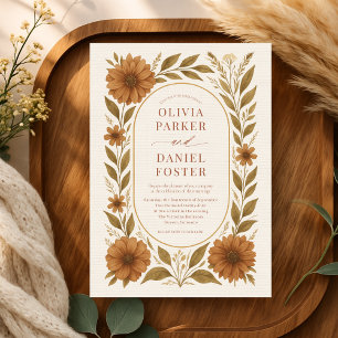 Invitación Boda Rústica Boho con Flores de Terracota