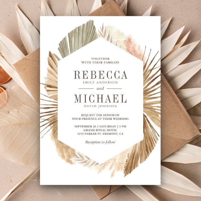 Invitación Boda Rústica Boho con Hierba de Pampas y Hojas de  (Subido por el creador)