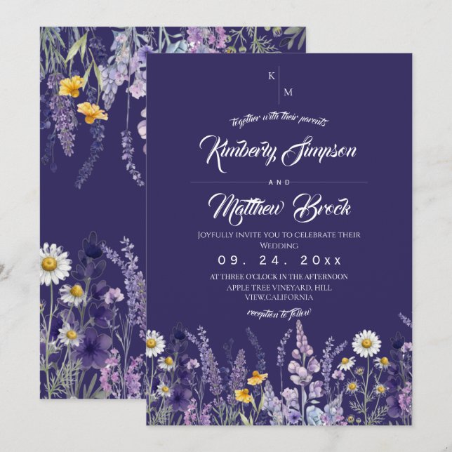 Invitación Boda Rústica Boho de Flor Silvestre Elegante (Anverso / Reverso)