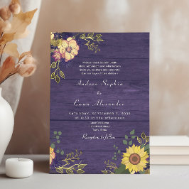 Invitación Boda Rústica Boho de Girasoles Purpura