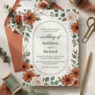 Invitación Boda Rústica Boho de Terracota Floral