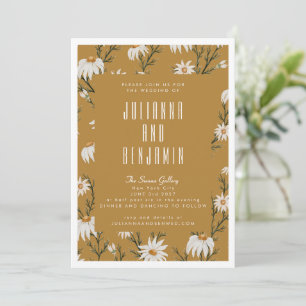 Invitación Boda Rústica Boho Floral Amarillo Mostaza
