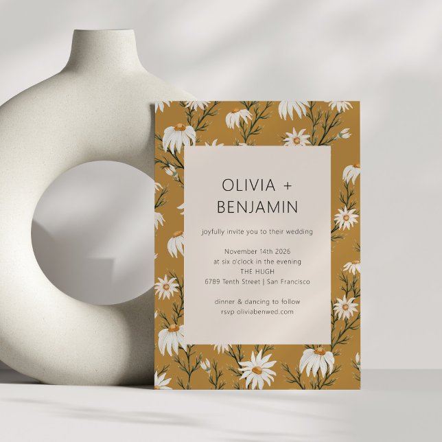 Invitación Boda Rústica Boho Floral de Margaritas Amarillo Mo (Subido por el creador)