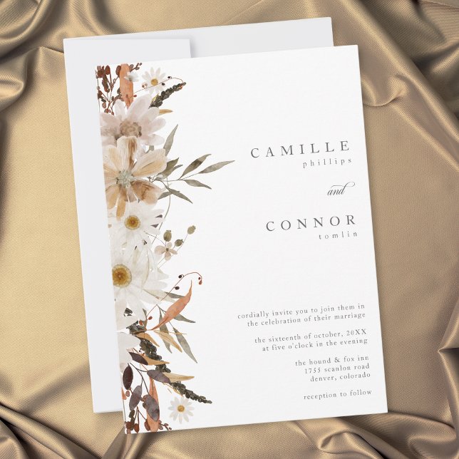 Invitación Boda rústica boho floral de otoño (Boho Fall Floral Neutral Rustic Wedding Invitation)