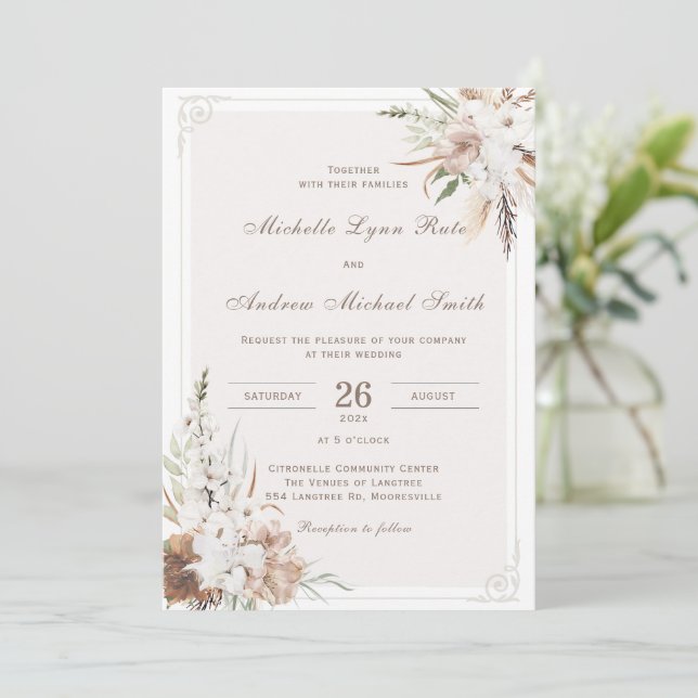 Invitación Boda Rústica Boho Imprimible (Anverso de pie)
