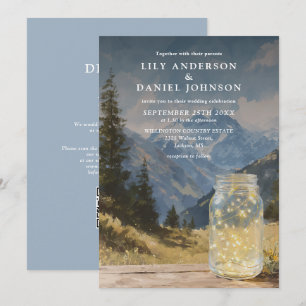 Invitación Boda Rústica Boho Montaña Código QR en Tarro de Ma