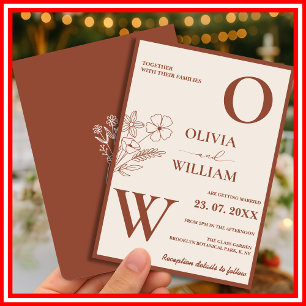 Invitación Boda Rústica Boho Naranja Quemada Terracota