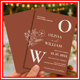 Invitación Boda Rústica Boho Naranja Quemada Terracota