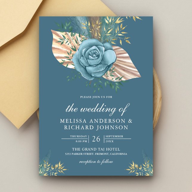 Invitación Boda Rústica Boho Palma Floral Polvo Azul (Subido por el creador)