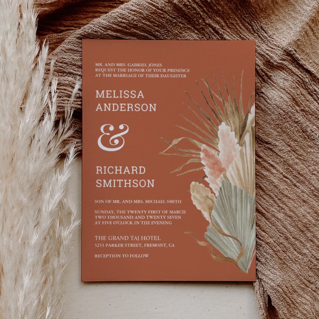 Invitación Boda Rústica Boho Palma Seca Pampas Terracota (Subido por el creador)