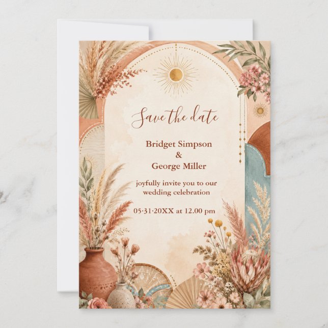 Invitación Boda rústica boho Pampas flor silvestre  (Anverso)