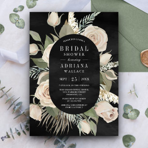 Invitación Boda Rústica Boho Rosas Marfil Salvia Negra Bridal