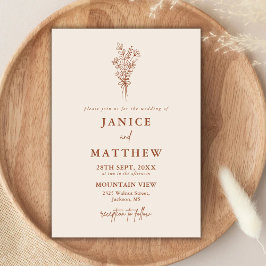 Invitación Boda Rústica Boho Terracota Naranja Quemada