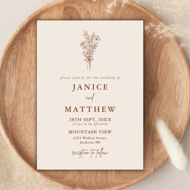 Invitación Boda Rústica Boho Terracota Naranja Quemada (Boho terracotta wedding invitation sets the tone with warm rustic charm for your day.)