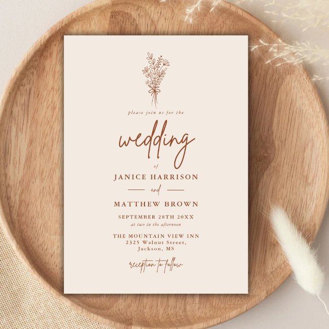 Invitación Boda Rústica Boho Terracota Naranja Quemada (Boho terracotta wedding invitation sets the tone for your day with warm rustic charm.)