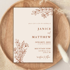 Invitación Boda Rústica Boho Terracota Naranja Quemada