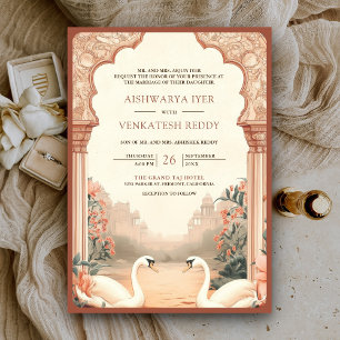 Invitación Boda rústica boho terrenal floral india cisne