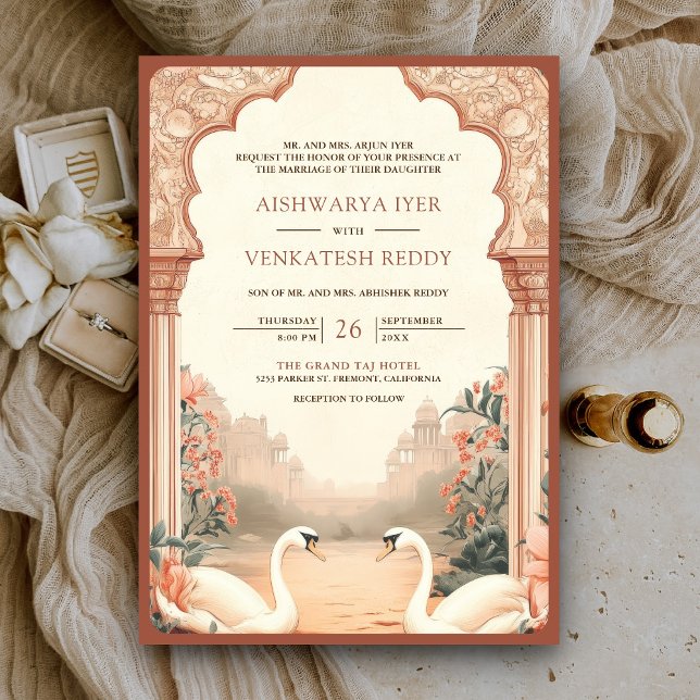 Invitación Boda rústica boho terrenal floral india cisne (Subido por el creador)