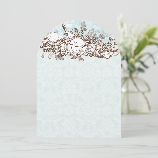 Invitación Boda Rústica Bosque Aves Roble Scroll (Anverso de pie)