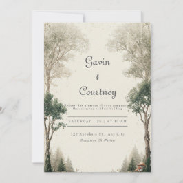 Invitación Boda Rústica Bosque Verde Dorado Selvático