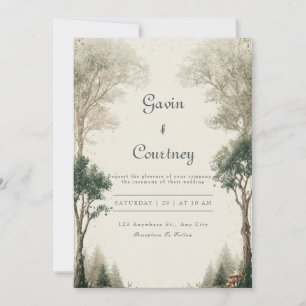 Invitación Boda Rústica Bosque Verde Dorado Selvático