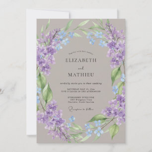 Invitación Boda rústica botánica con acuarela violeta