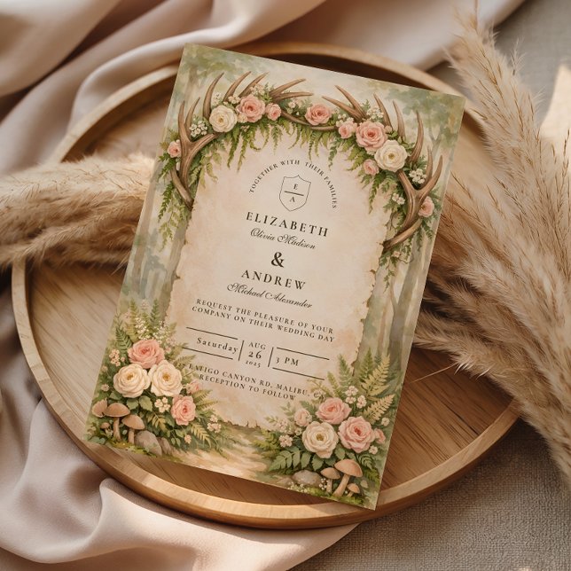 Invitación Boda rústica botánica con cornamenta (Subido por el creador)