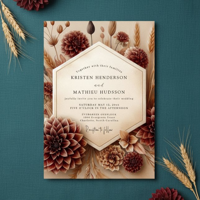 Invitación Boda rústica botánica de Borgoña (Subido por el creador)