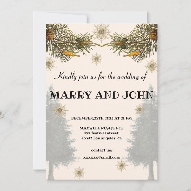 Invitación Boda rústica botánica de Pine Trees elegante en in (Anverso)