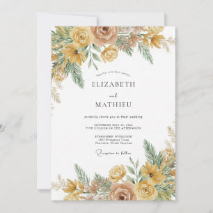 Invitación Boda Rústica Botánica Rosa Ocra