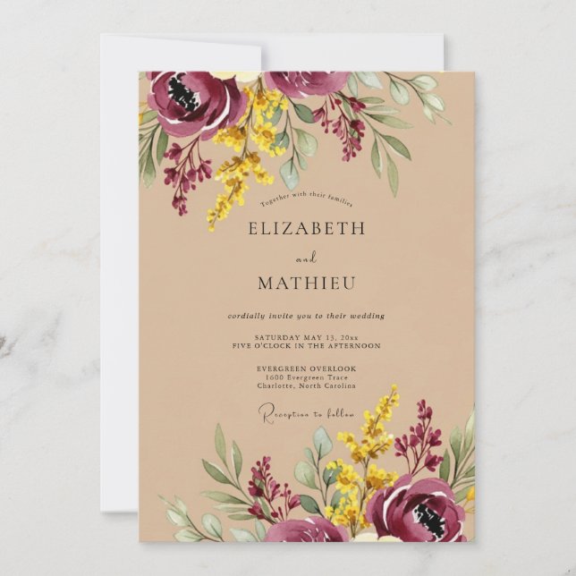 Invitación Boda Rústica Burgundy Audaz (Anverso)