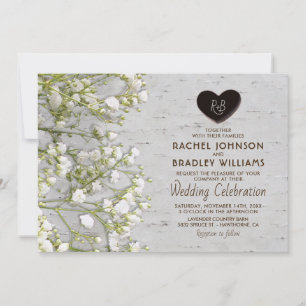 Invitación Boda rústica campestre abedul aliento de bebé