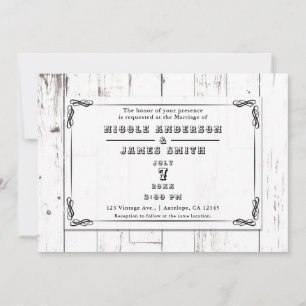 Invitación Boda rústica chic vintage en blanco en granero de 