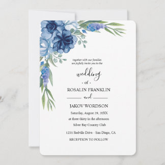 Invitación boda rústica con acuarela azul