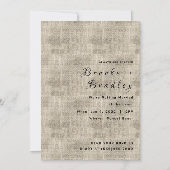 Invitación Boda Rústica con Arpillera (Anverso)