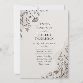 Invitación Boda Rústica con Arte Floral Minimalista de Herita