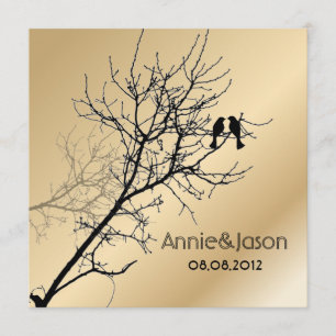 Invitación boda rústica con aves de amor modernas